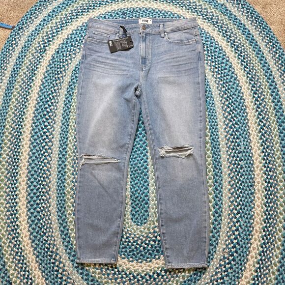 Paige Light Denim Hoxton Crop Fiesta Destructed Jeans Women's 22 New Tags - Picture 5 of 10